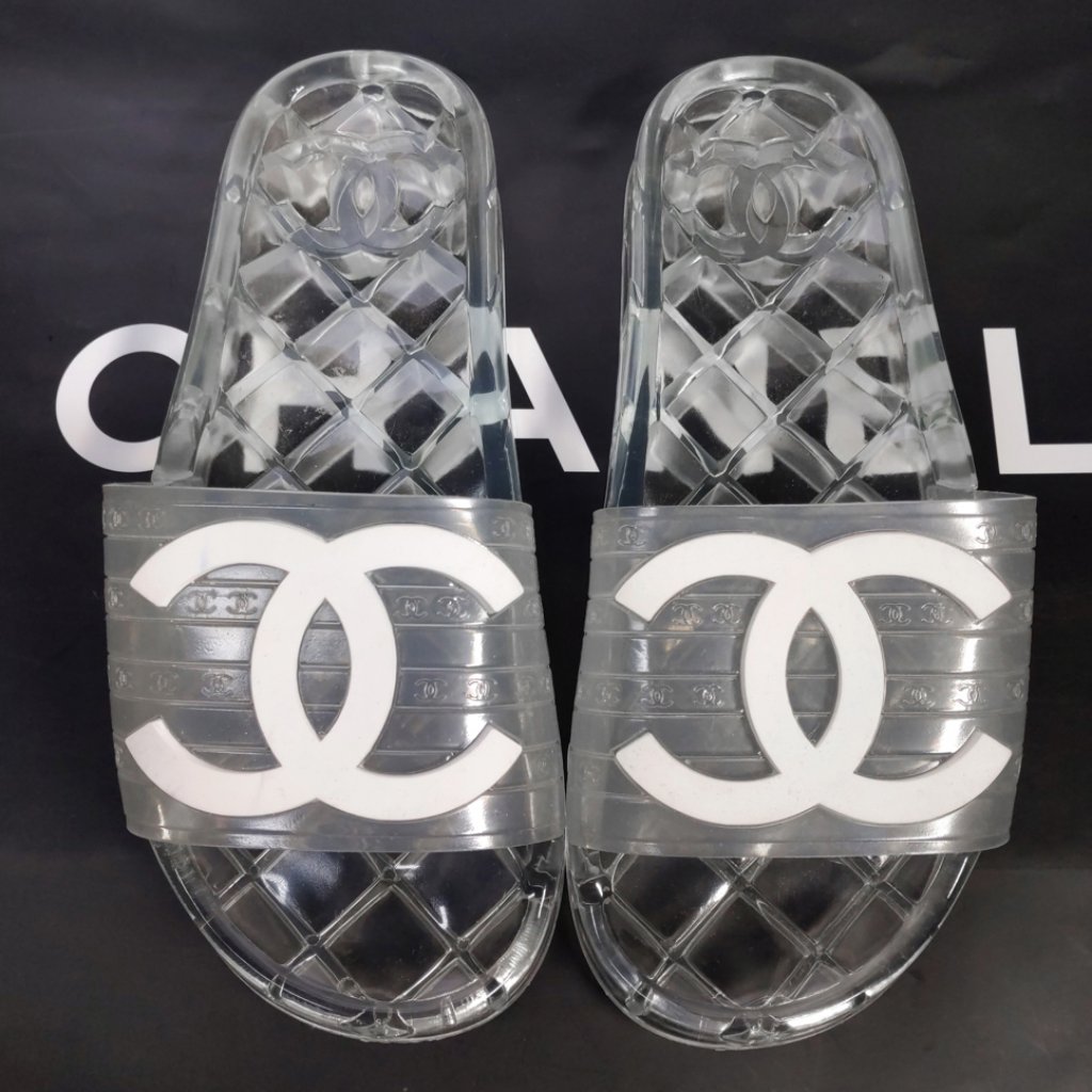 Chanel Shoes 38 Clear Jelly Slides Womens Size 7.5